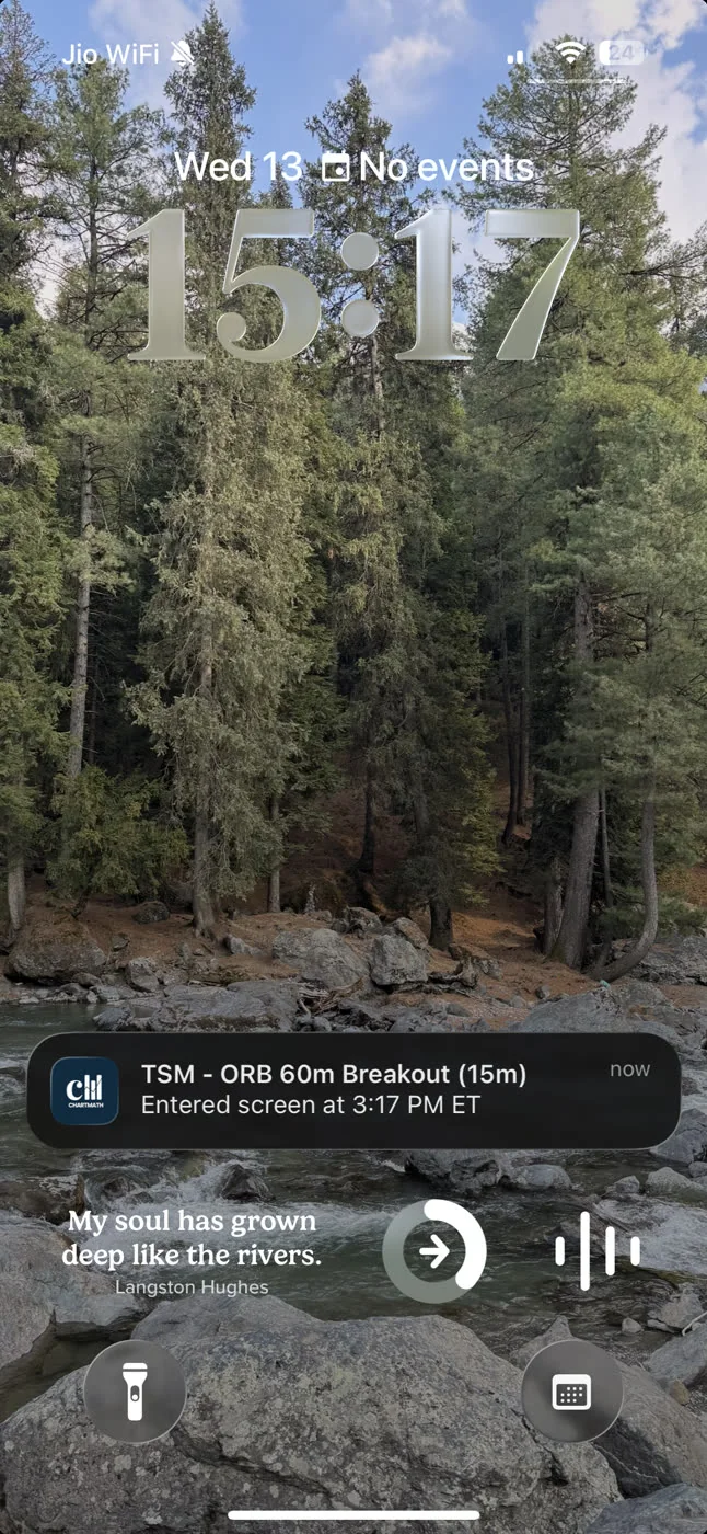 ChartMath push alert on lock screen, TSM ORB breakout firing on the phone during the workday