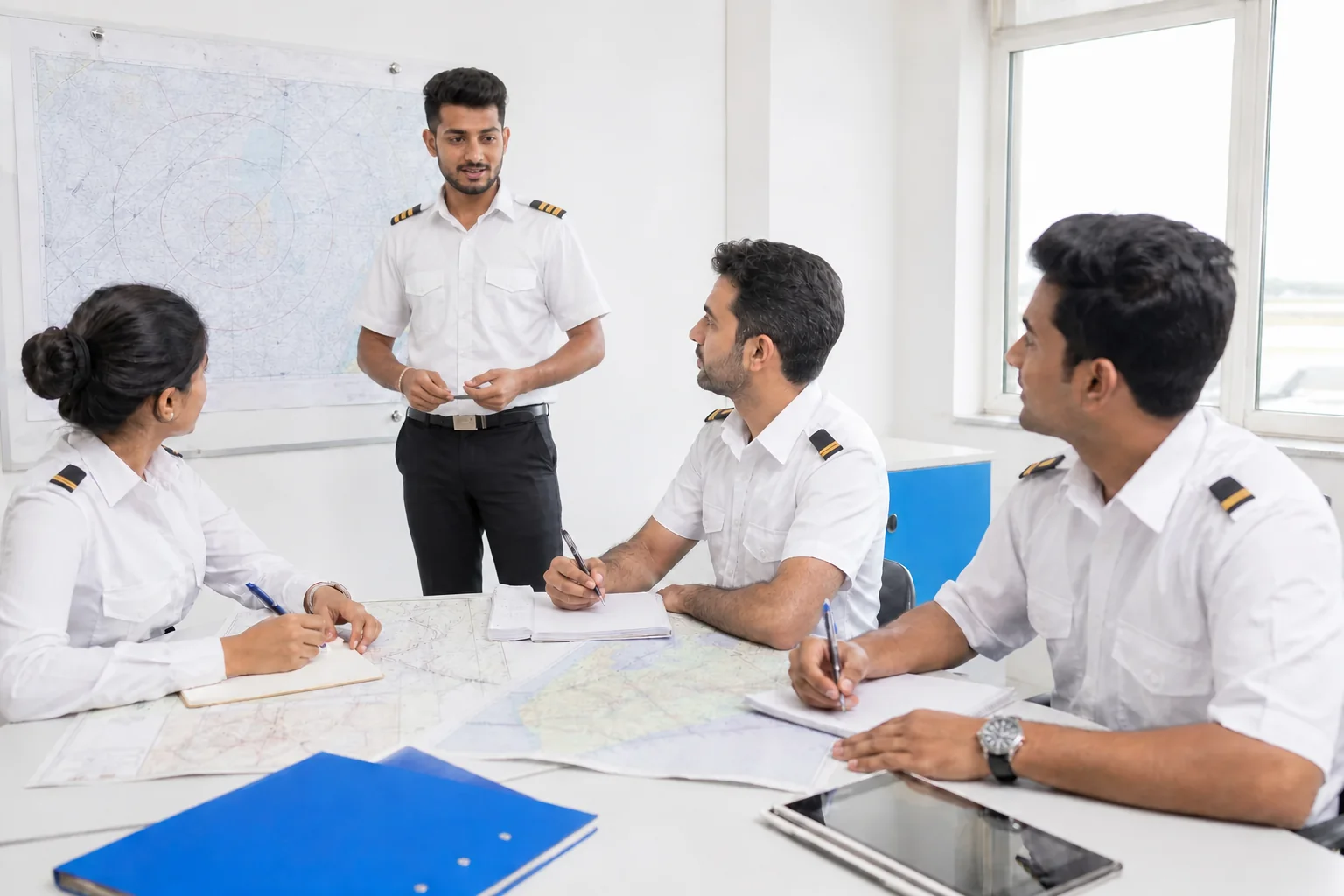 the instructor who is standing should have 3 stripes and should be facing the students, hes looking elsewhere in the image