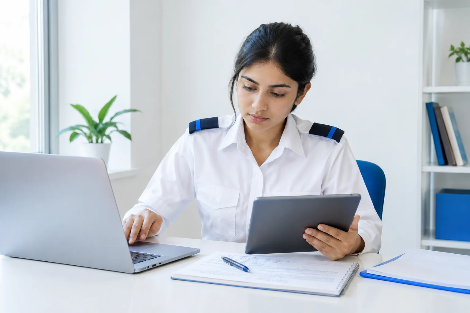Student using a tablet/laptop app showing a structured question bank interface for DGCA exam prep
