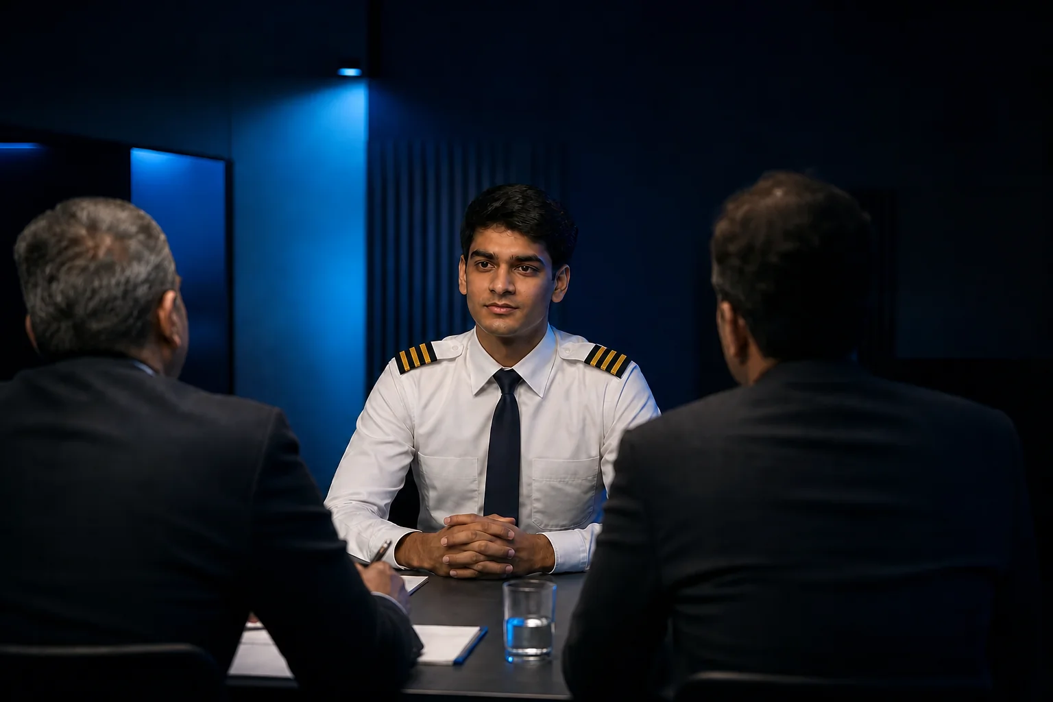 the pilot attending the interview must wear 3 stripes on each shoulder