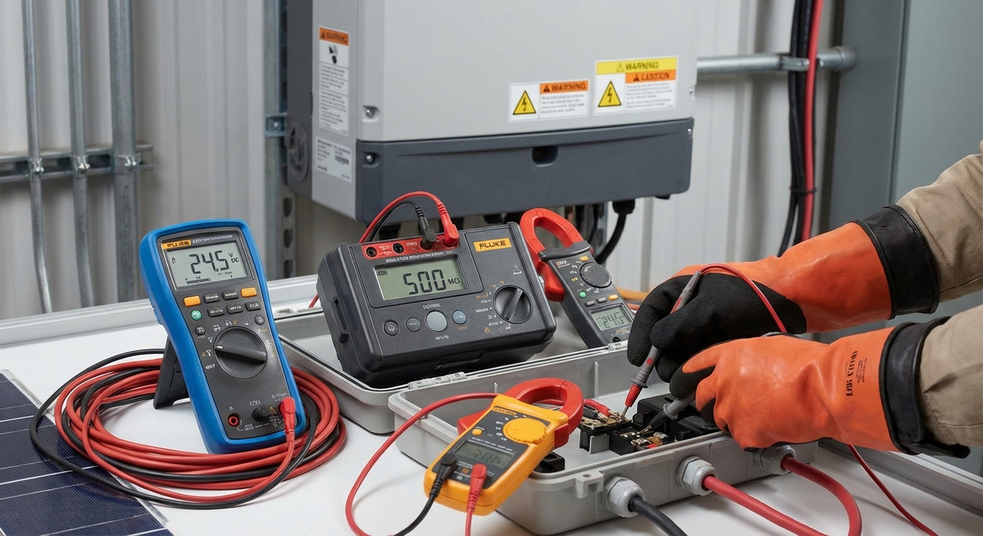 Electrical testing equipment measuring solar commissioning Gujarat system parameters