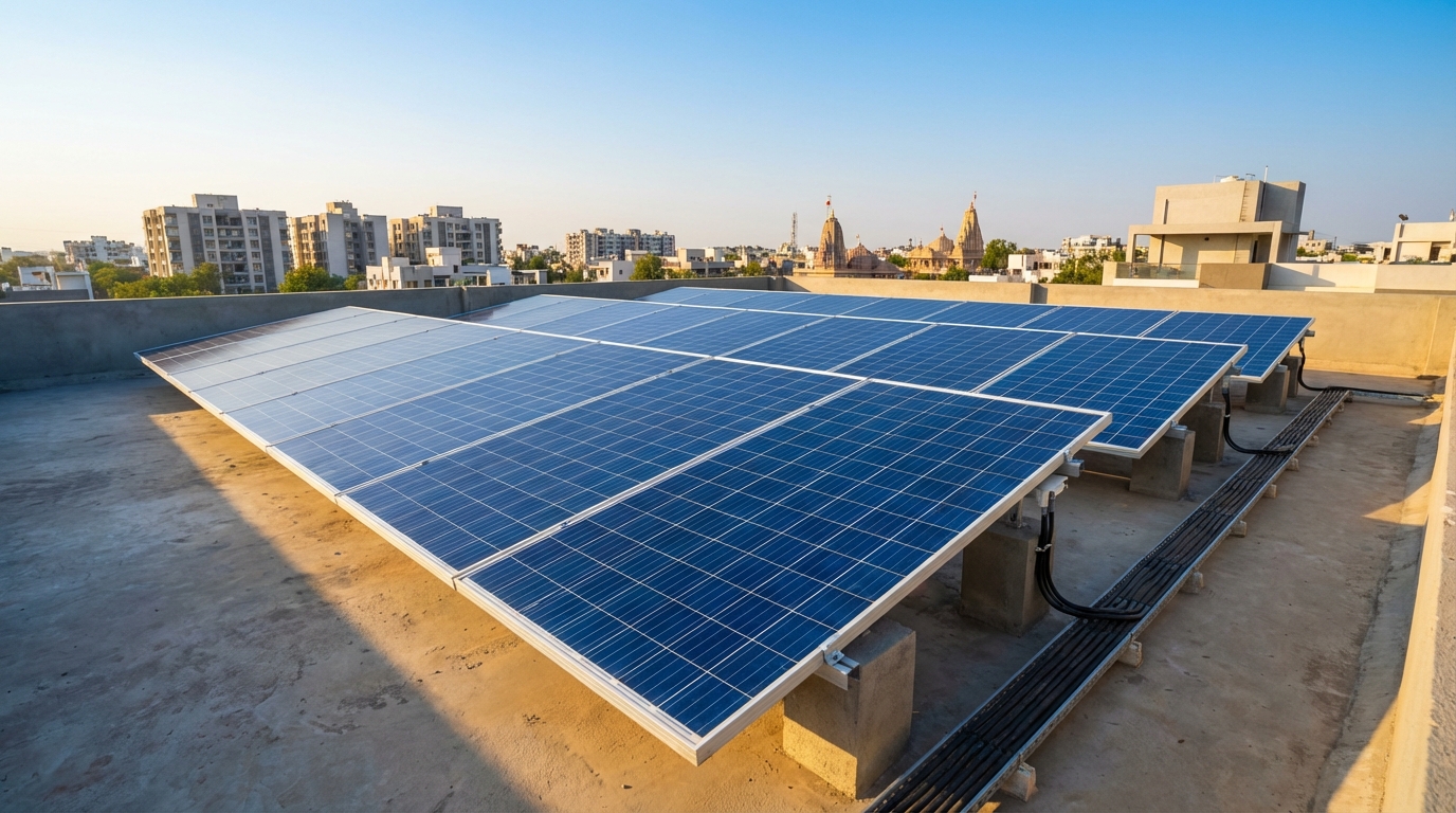 Modern rooftop solar panel installation in Gujarat with government subsidy support