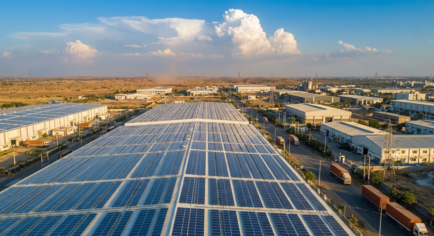 Large scale commercial solar installation in Gujarat showing successful renewable energy implementation