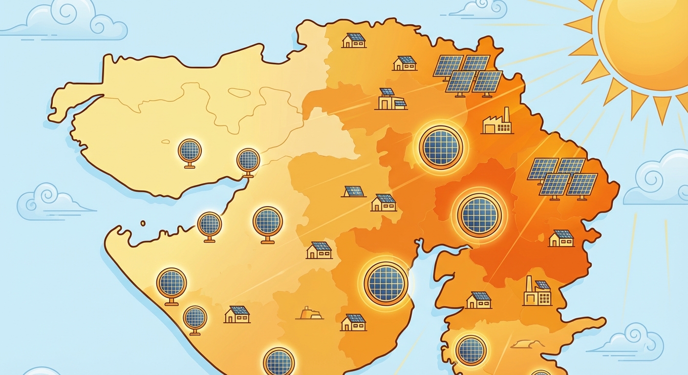 Gujarat map showing regional solar irradiation variations and payback period differences across cities
