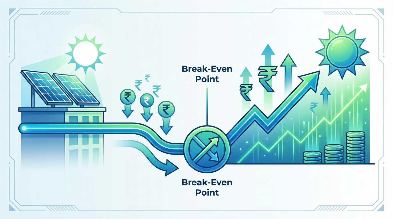 solar payback period timeline visualization showing break-even point for solar investment
