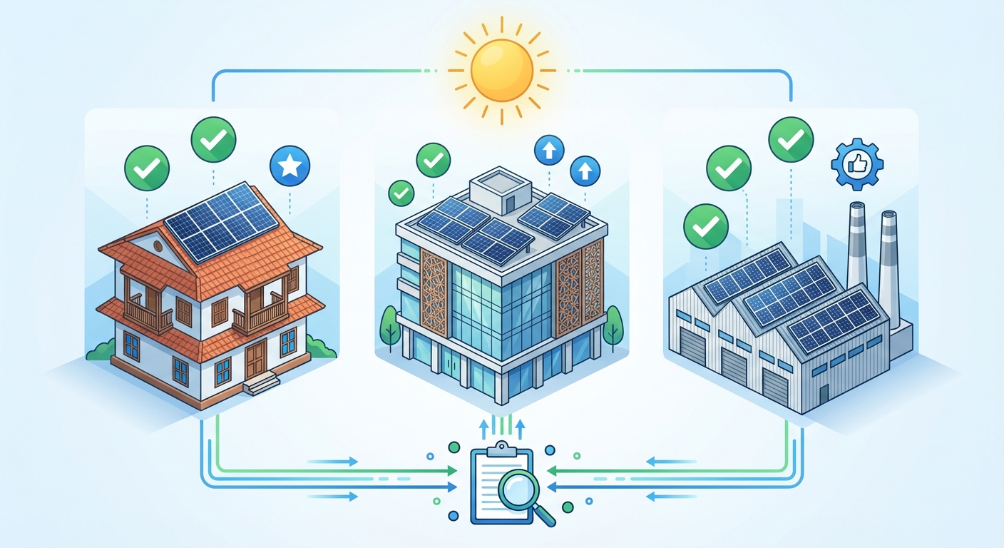 Comparison of solar installers Surat showing different installation types and quality indicators