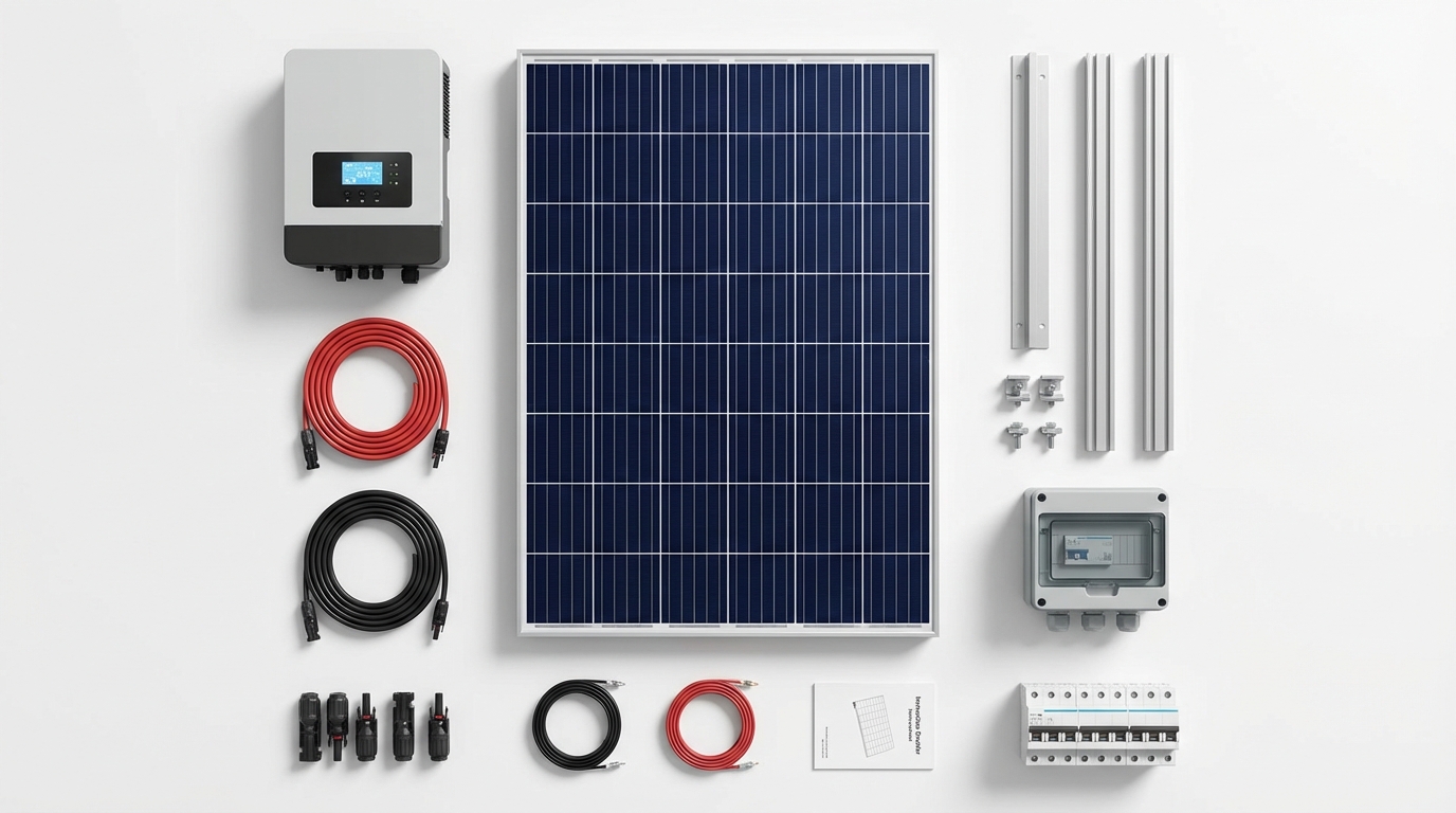 Solar equipment components breakdown showing solar panel cost elements and inverter pricing
