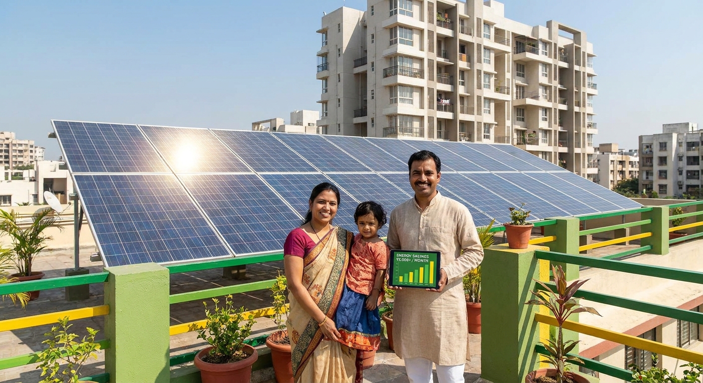 solar Ahmedabad property owner reviewing ROI and energy savings from rooftop solar installation