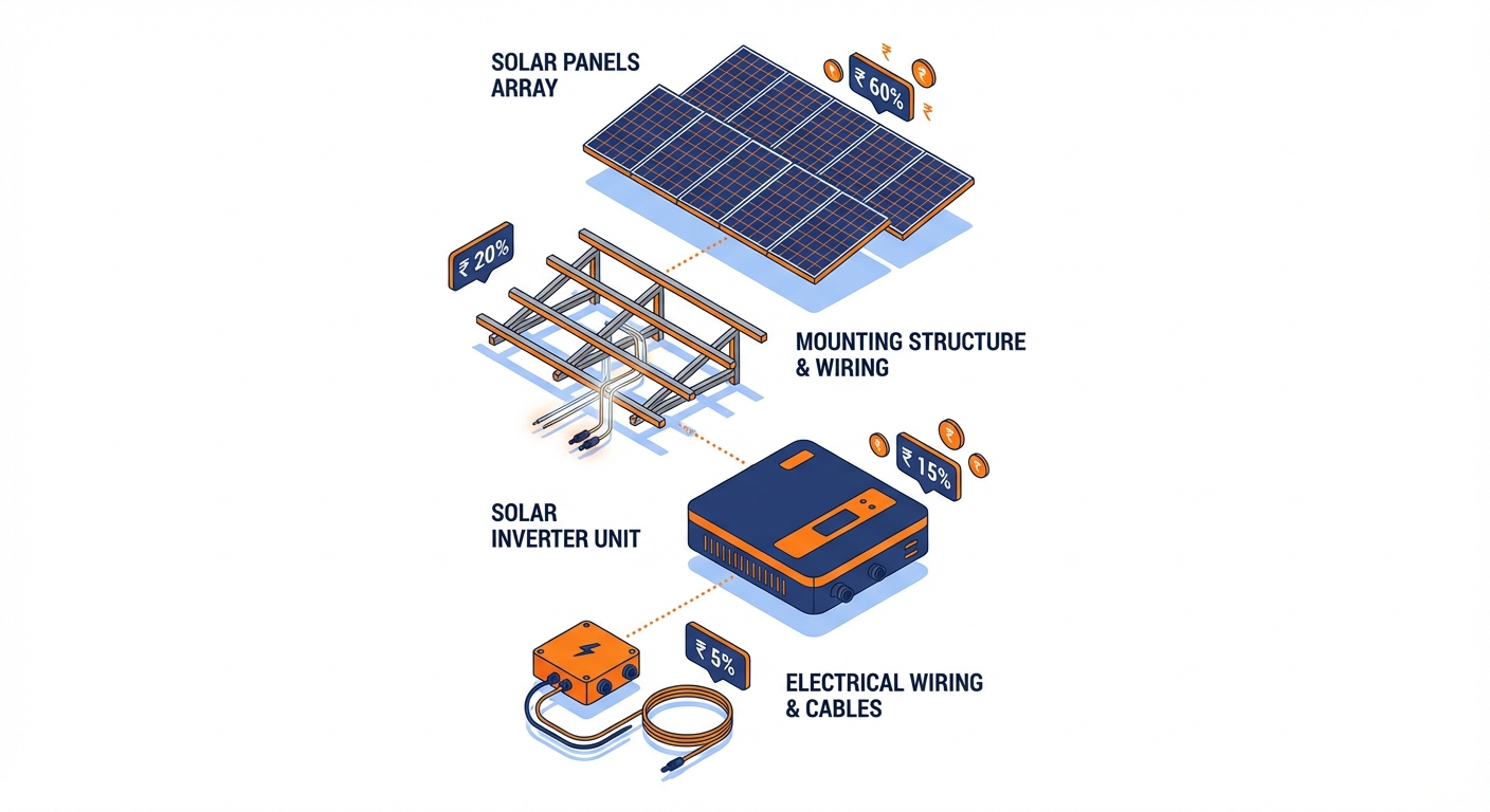 Solar panel cost breakdown showing components of solar installation investment in Gujarat