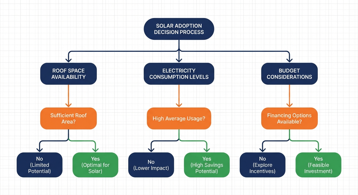 Decision framework flowchart for choosing between solar and grid electricity in Gujarat