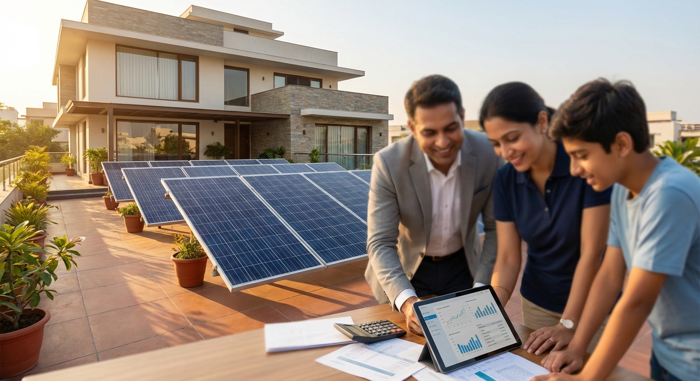 Solar financing options for homeowners in Gujarat with rooftop solar panels and financial planning