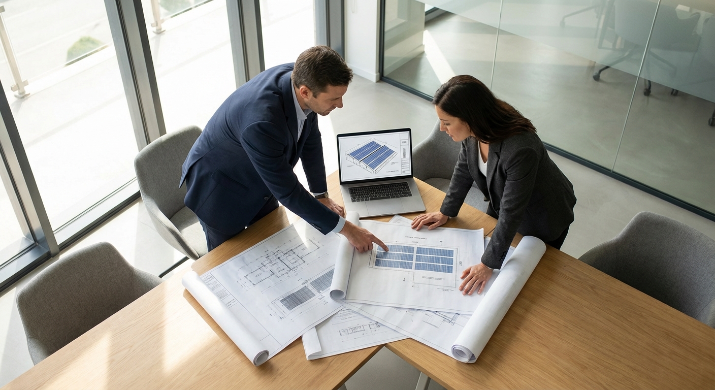 solar partner business meeting discussing large-scale project plans