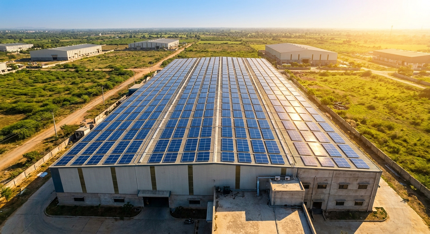 solar capacity rooftop installation on industrial factory in Gujarat