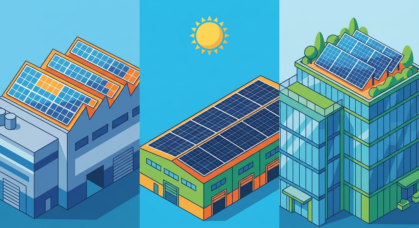 solar capacity sizing examples for factory warehouse and office buildings in Gujarat