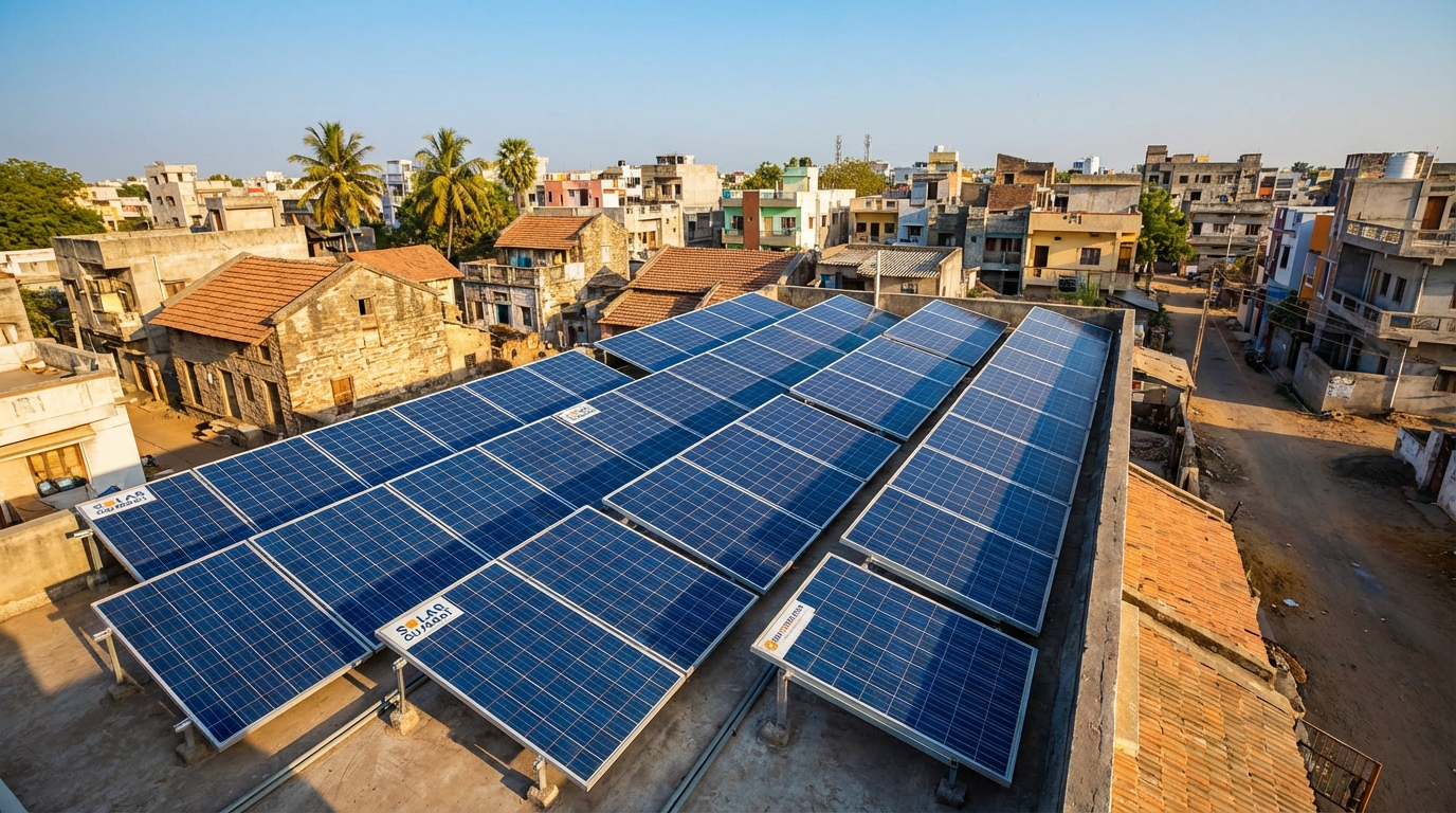 Solar brands performing under intense Gujarat sunlight on residential rooftop