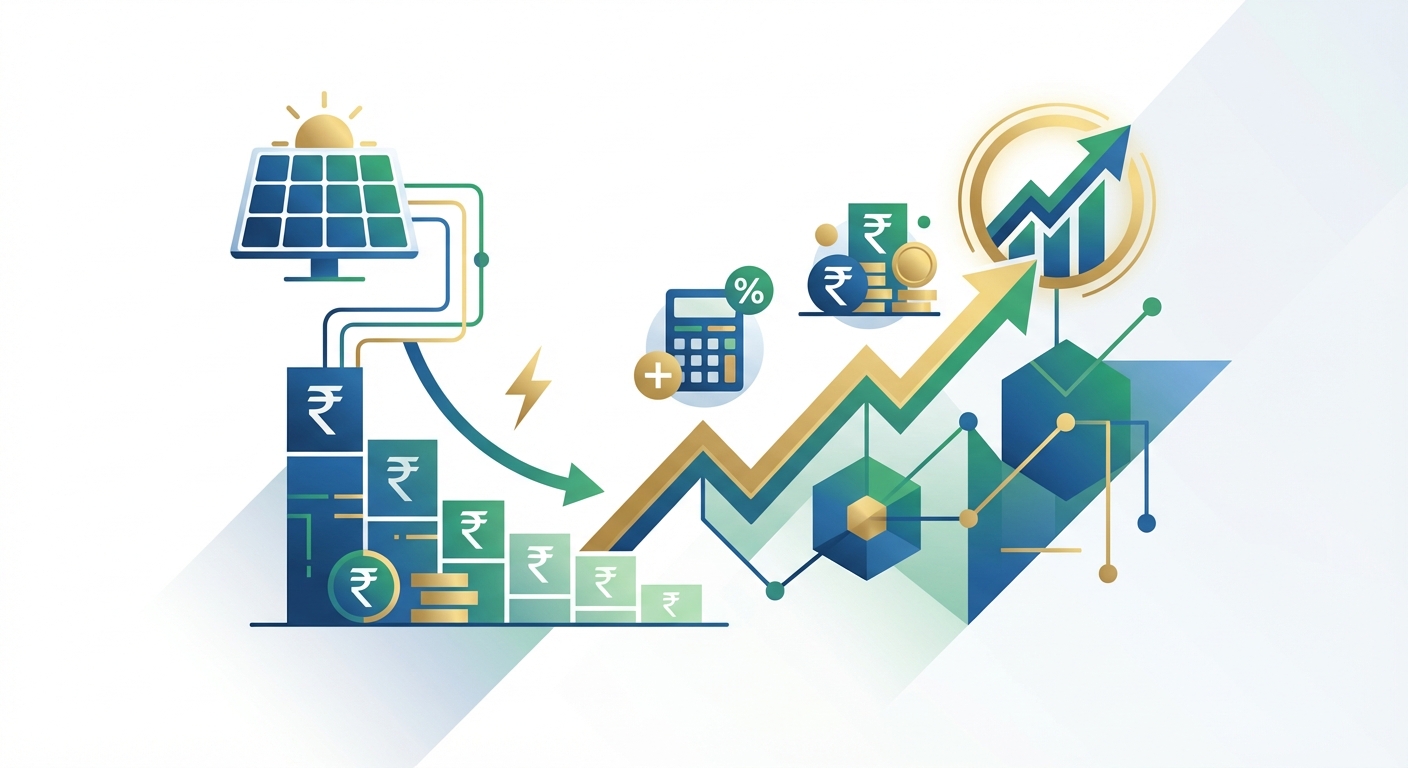 Commercial solar Gujarat ROI and cost savings illustration with financial growth concept