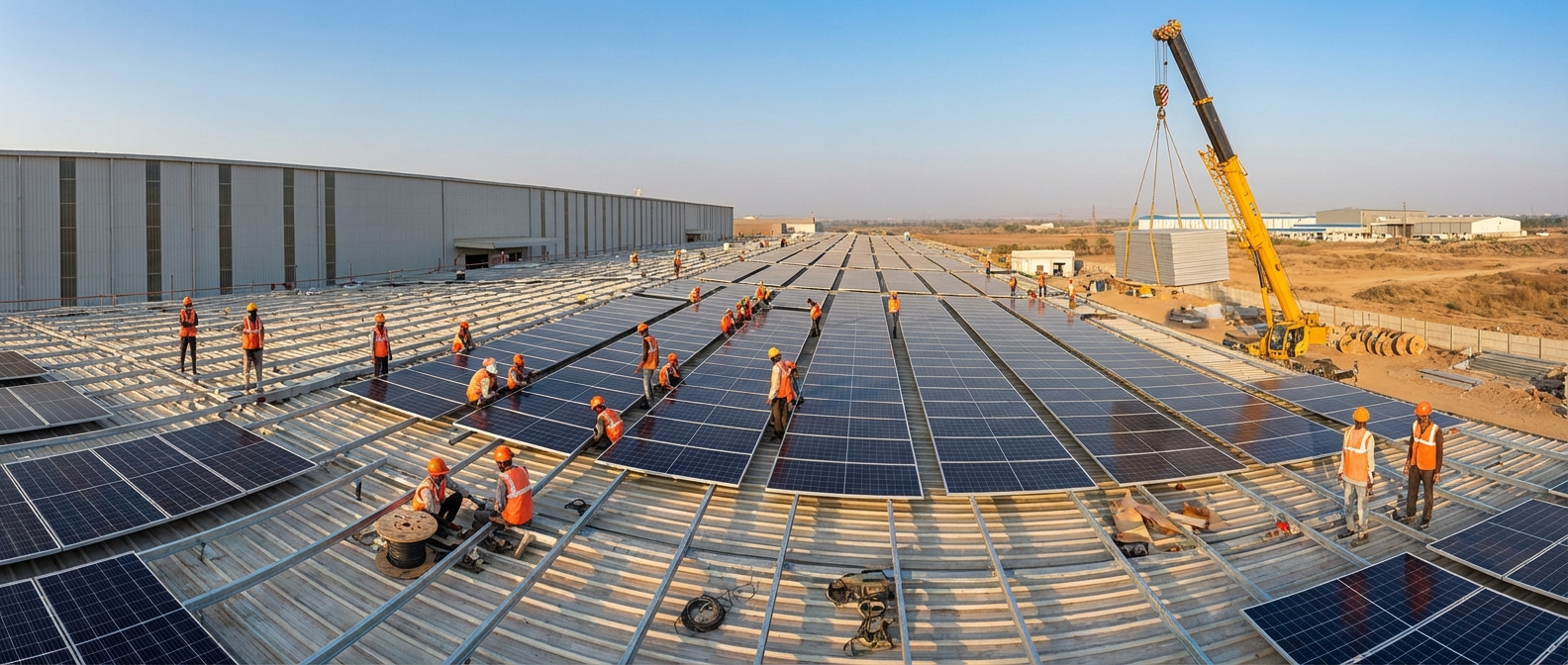 solar EPC services construction site showing turnkey solar project installation in Gujarat