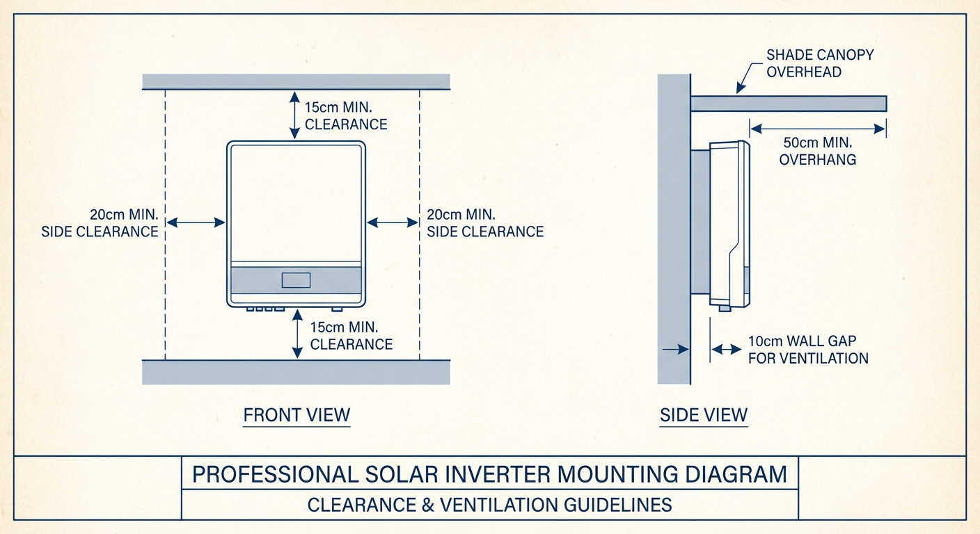 Solar inverter cooling solutions showing heat sinks and ventilation airflow paths
