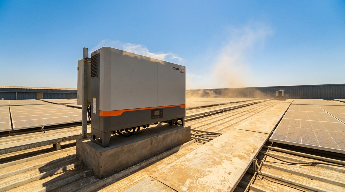 Solar inverter overheating on Indian rooftop under harsh sunlight conditions