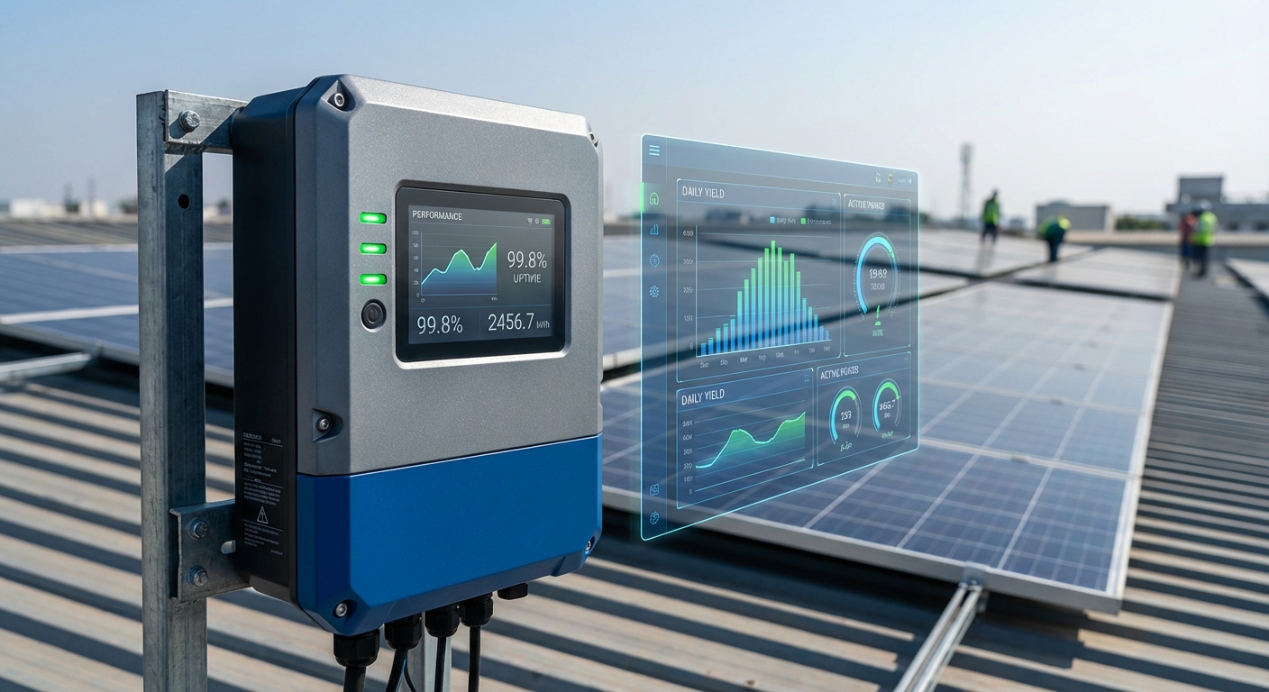 Solar inverter downtime monitoring dashboard showing uptime metrics in India