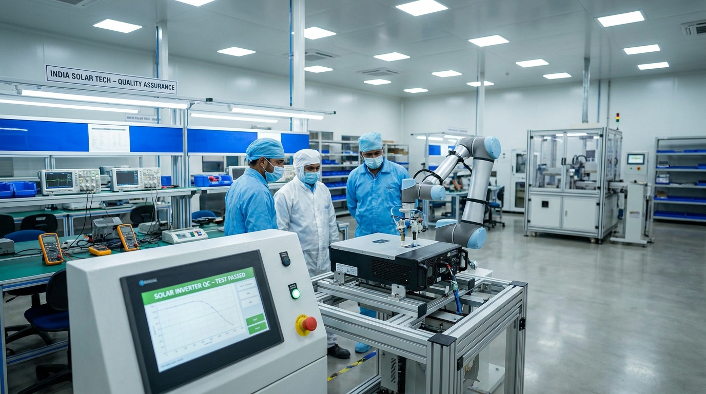 Modern solar inverter testing facility in India showing quality assurance protocols and automated testing equipment