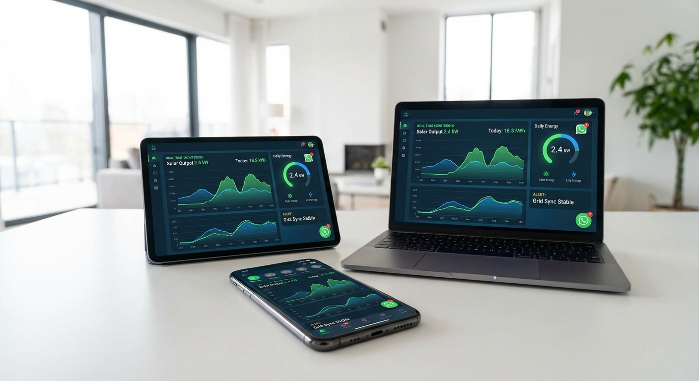 AI-powered inverter monitoring dashboard showing real-time solar system performance and inverter selection metrics