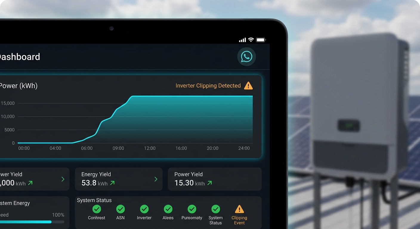 solar inverter clipping detection in monitoring dashboard showing performance curves