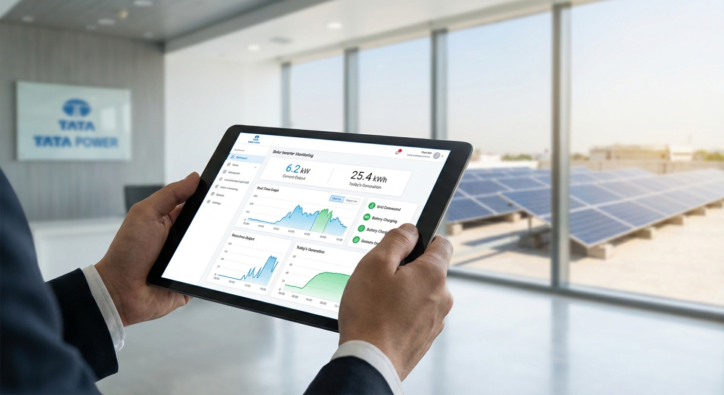 Solar inverter monitoring dashboard showing real-time performance metrics in India