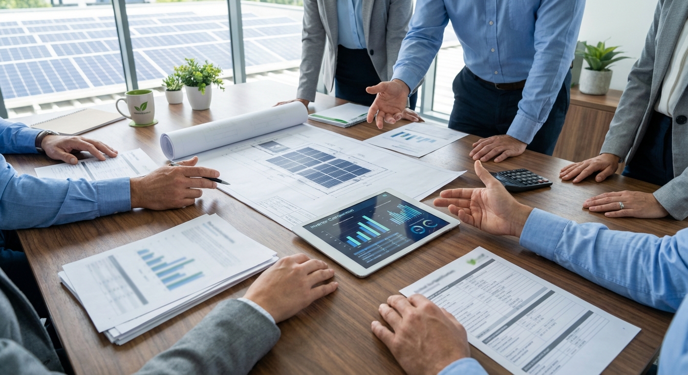 EPC professionals evaluating inverter brands comparison decision matrix for solar projects in India