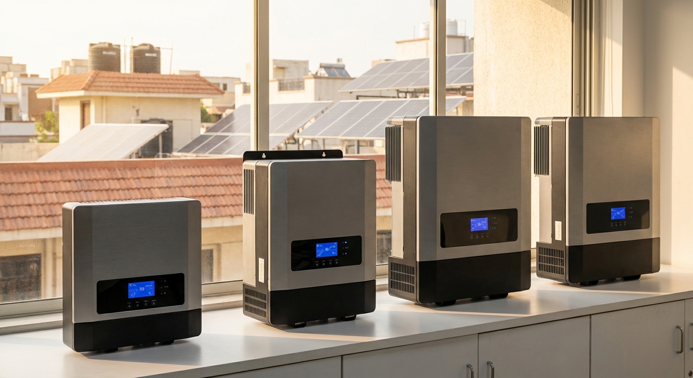 Solar inverter brands comparison showing multiple inverter units for Indian EPC market evaluation