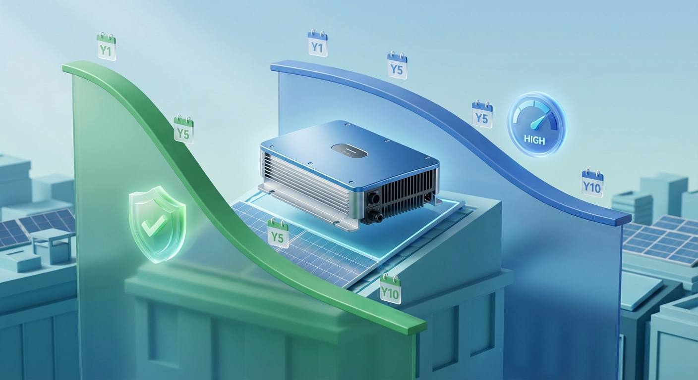 Comparison of book value depreciation versus actual inverter performance and value over time for solar installations