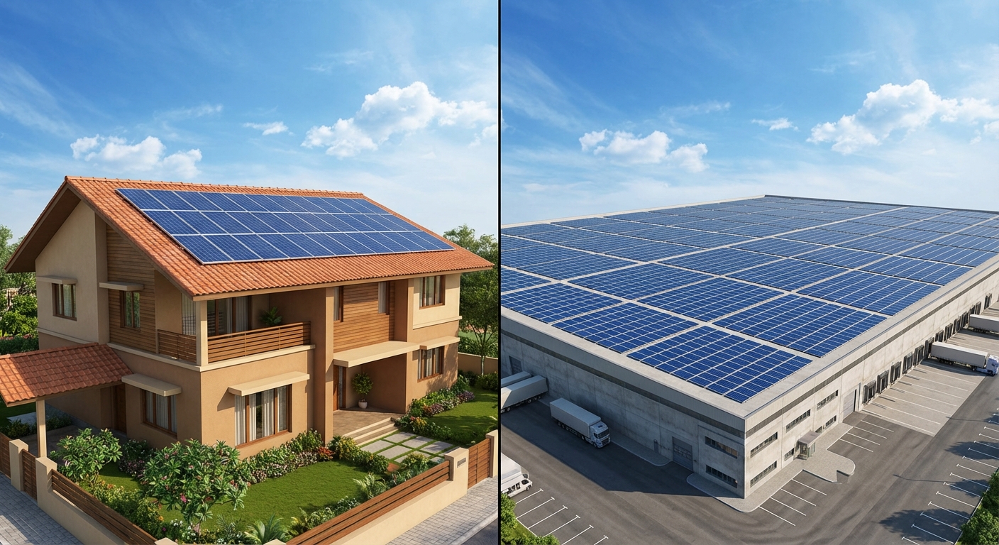 Residential and commercial solar installations in India showing different DC oversizing applications