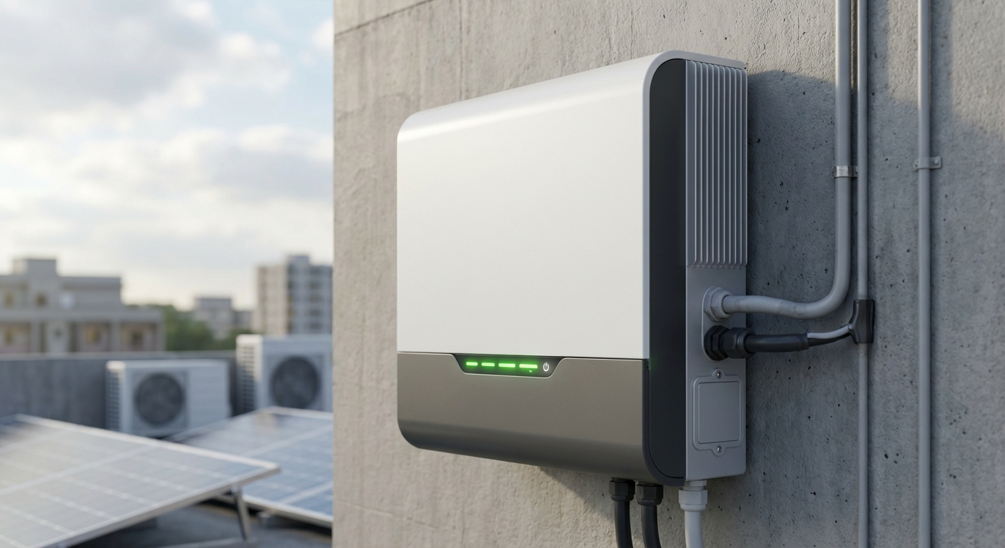 Modern solar inverter showing technical specifications and monitoring capabilities for DC oversizing