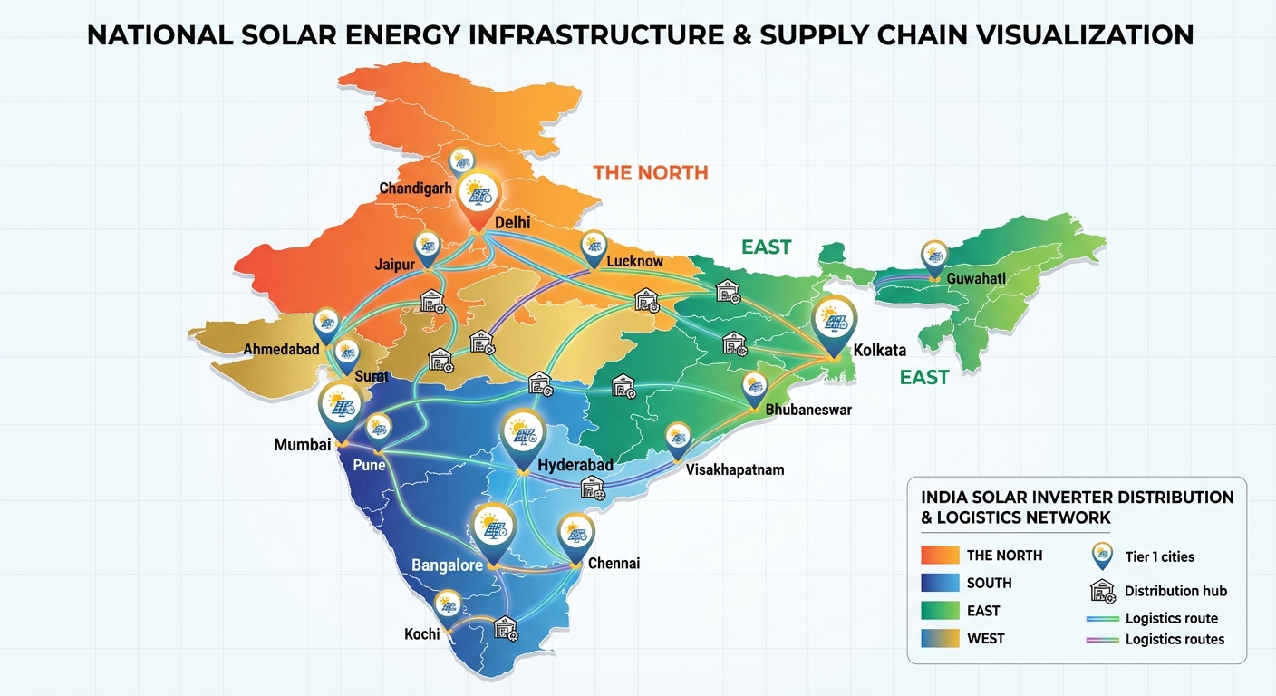 state-wise inverter distributors India coverage map showing regional distribution networks