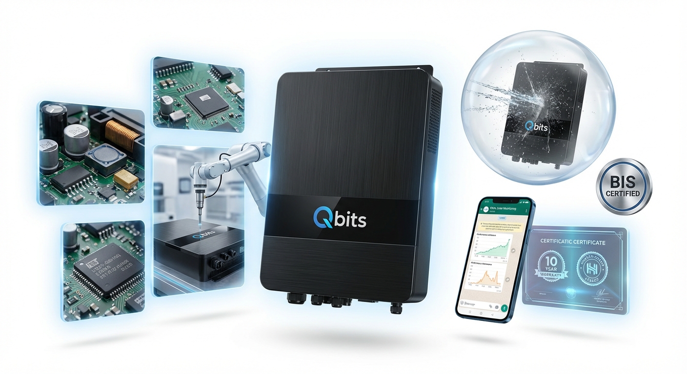Qbits solar inverter quality features including German-grade components and automated testing processes