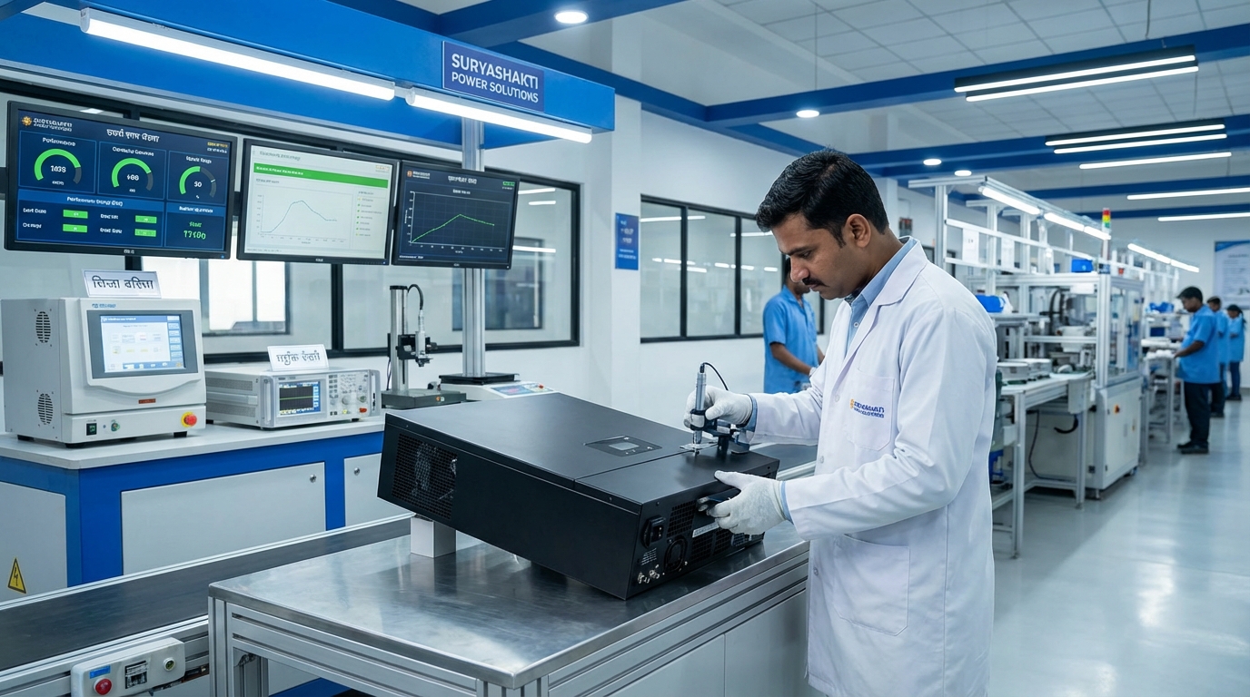 Solar inverter quality inspection and testing in professional manufacturing facility