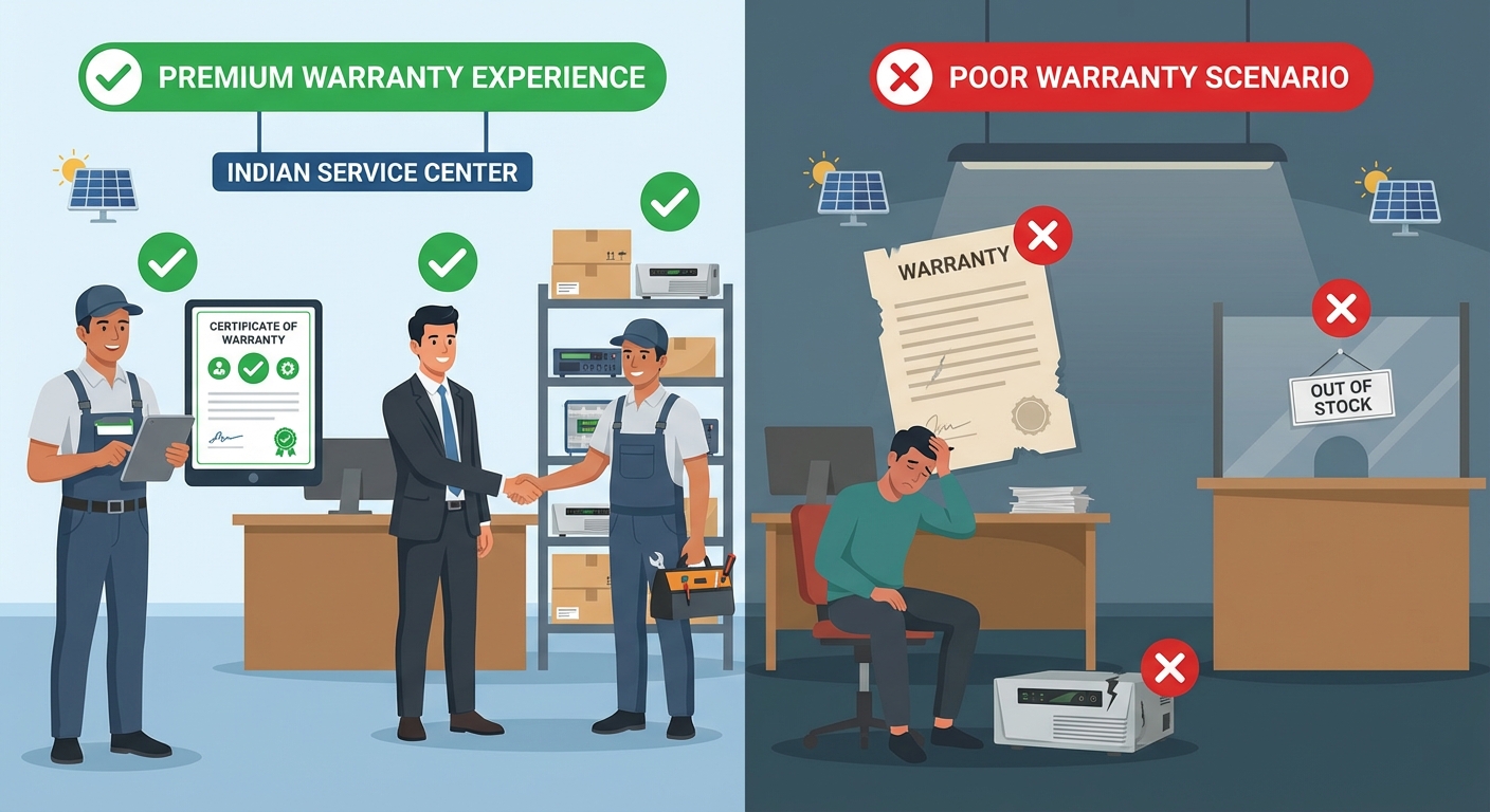 Comparison of premium versus inadequate warranty terms and support infrastructure for solar inverters
