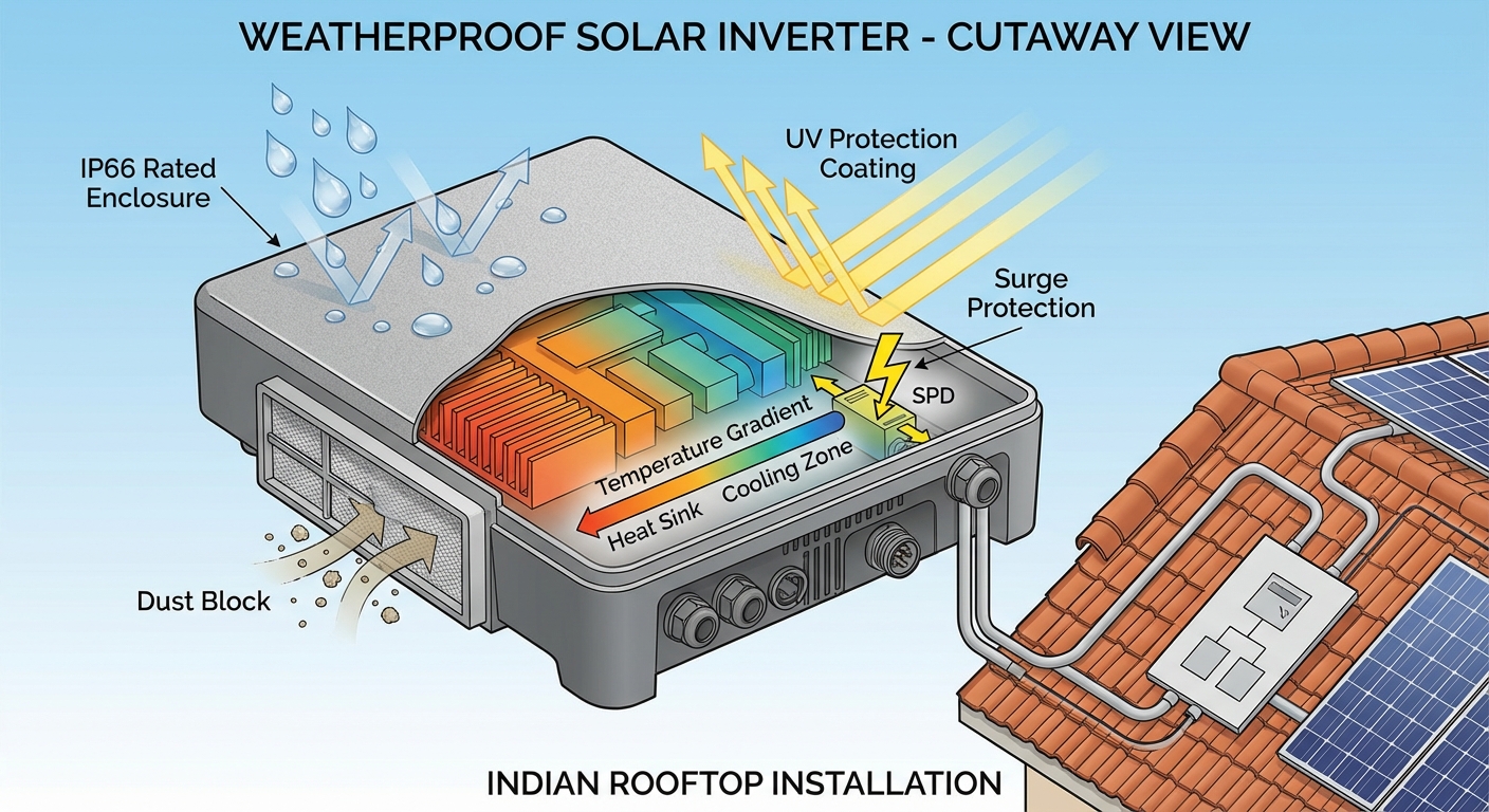 Environmental testing conditions and protection features for solar inverters in harsh Indian climate