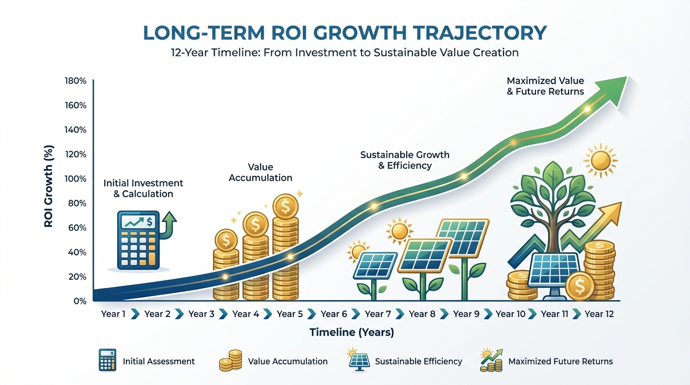 ROI growth chart showing return on investment over 12-year timeline for solar inverter investment