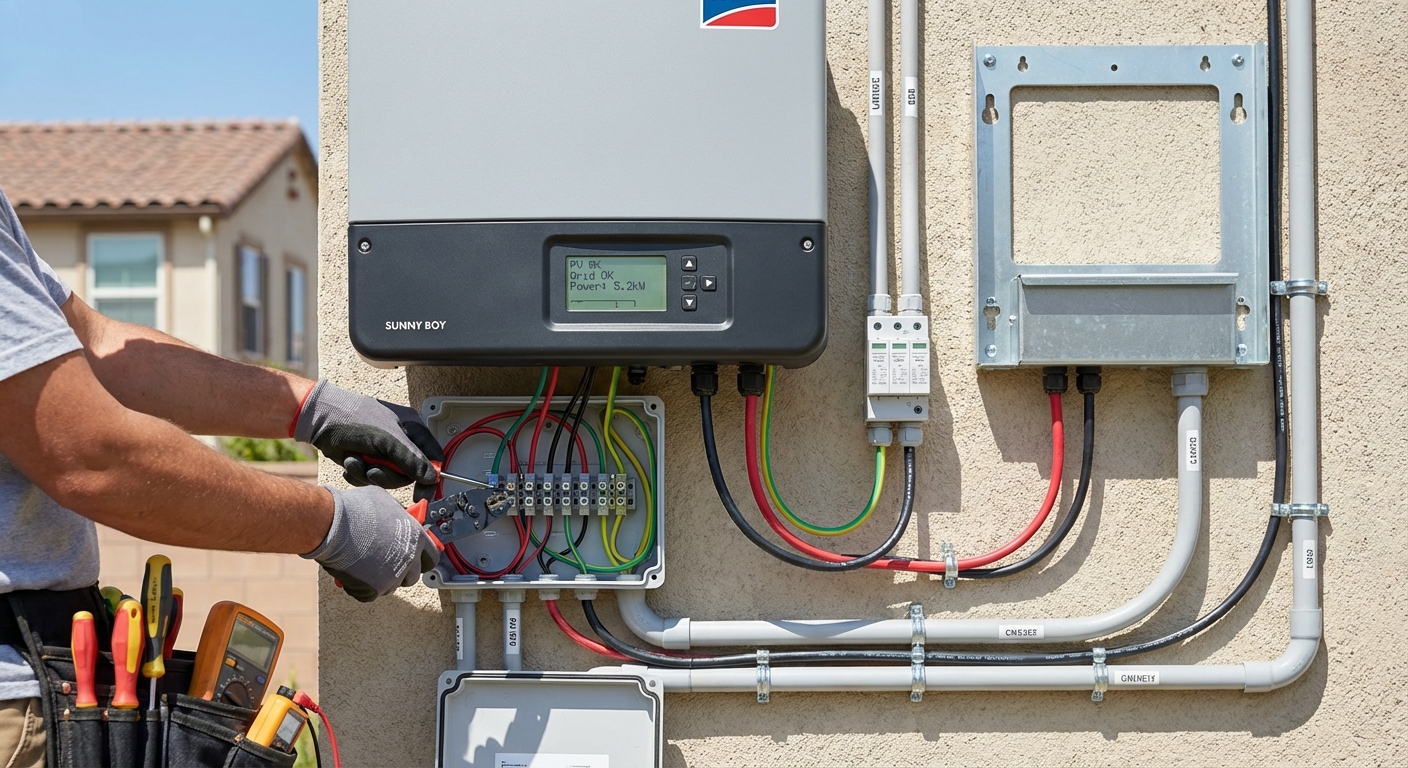 Professional solar inverter installation in India showing proper mounting and cable management