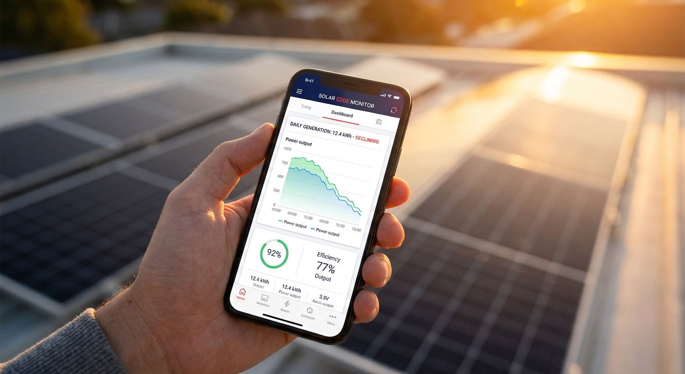 Solar inverter monitoring dashboard showing power output analysis and efficiency metrics