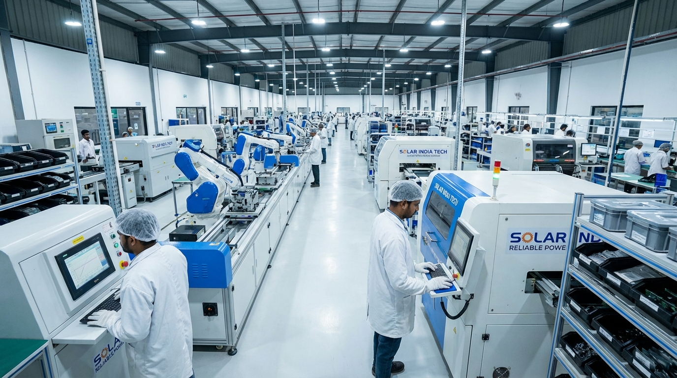 Modern solar inverter suppliers India manufacturing facility with quality control processes