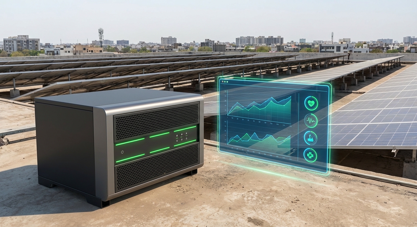 Solar inverter failure prevention with monitoring dashboard showing system health metrics in India