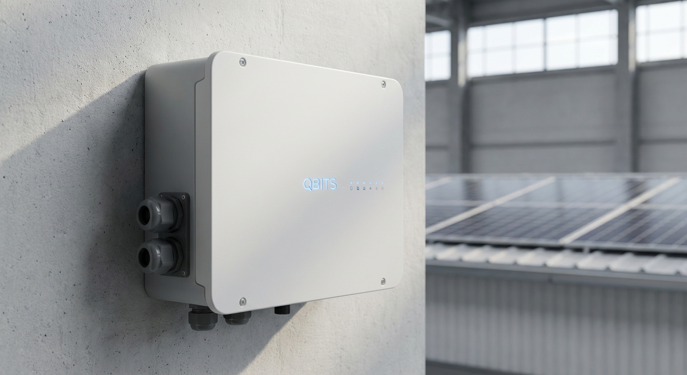 Qbits solar inverter showcasing premium build quality and integrated surge protection features with IP66 enclosure