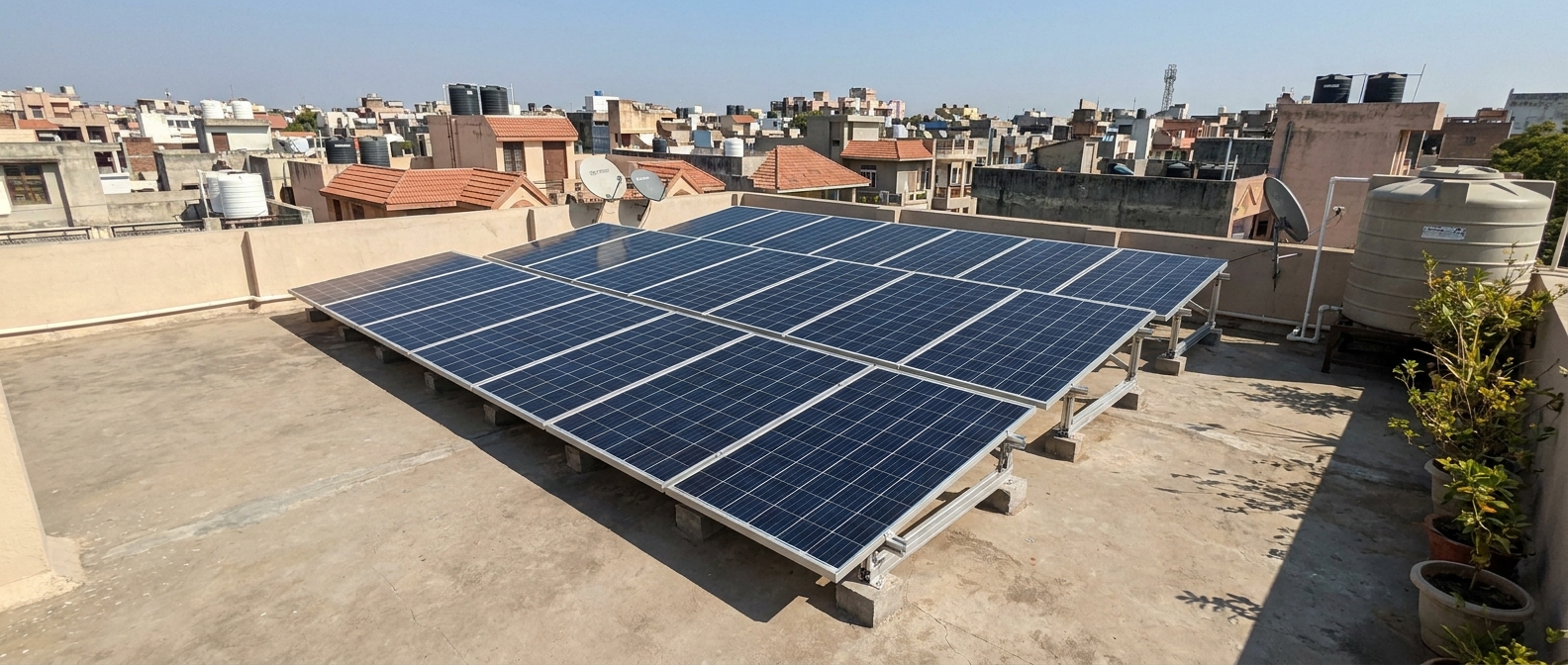 5kW solar inverter capacity residential rooftop installation in India showing panel array