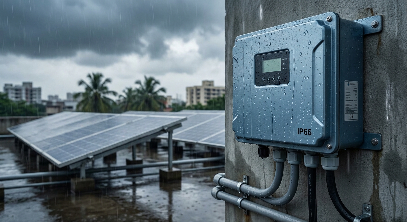 IP66 inverters withstanding harsh monsoon weather conditions on Indian rooftop installation