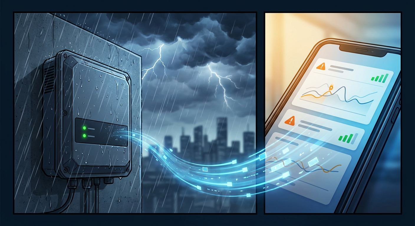 IP66 solar inverter features with WhatsApp monitoring alerts during Indian monsoon conditions