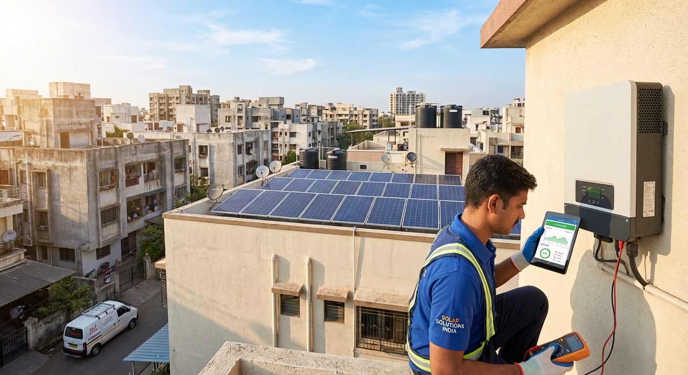 Professional service technician providing after-sales support for solar inverter installation in India