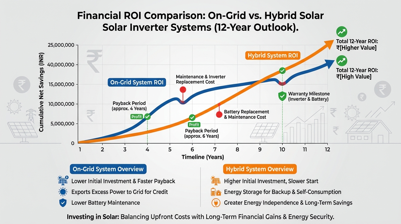 ROI comparison graph showing on-grid hybrid inverter financial performance over time