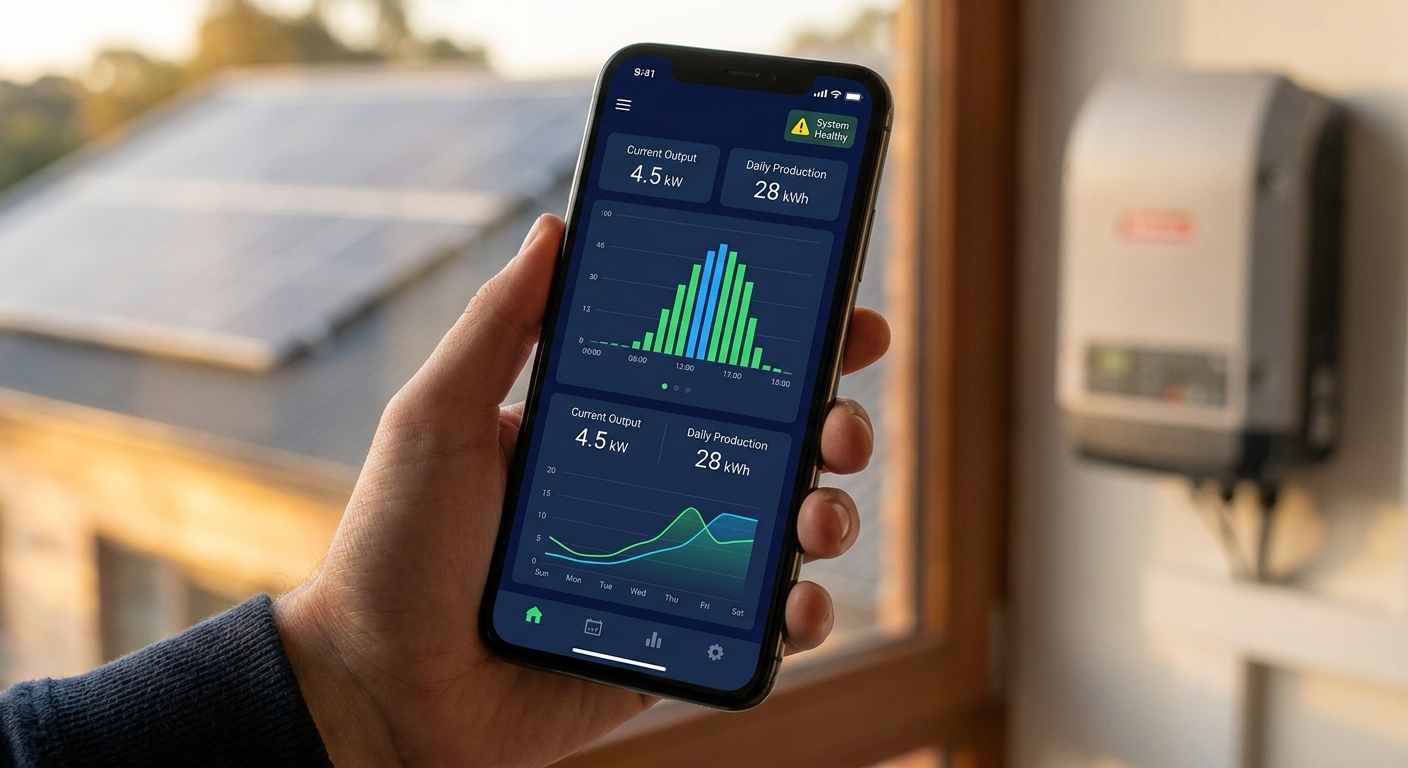 AI-powered solar inverter monitoring dashboard showing real-time inverter reliability data on a smartphone
